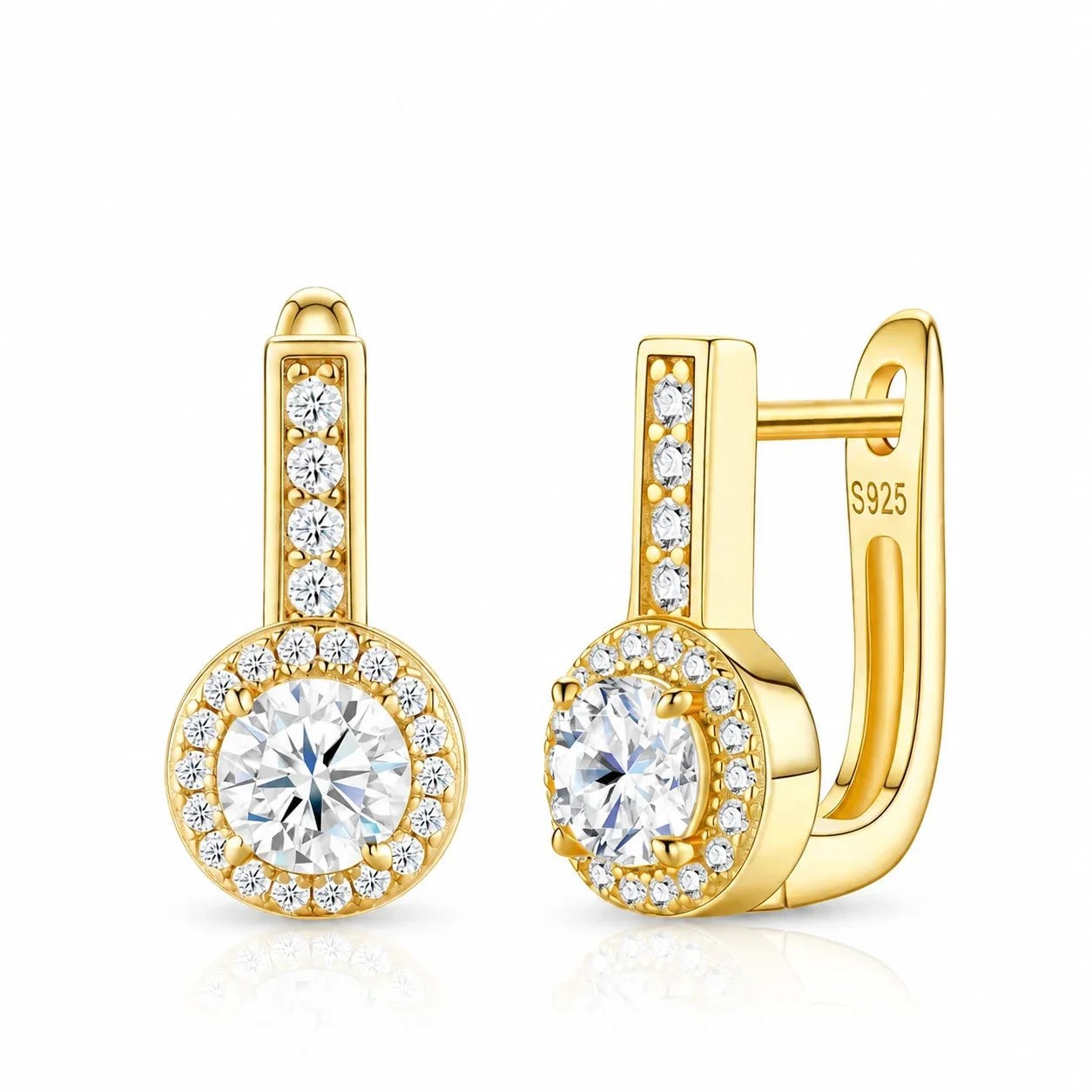 Radiant Round Halo Pavé Bar 925 Sterling Silver Moissanite Earrings