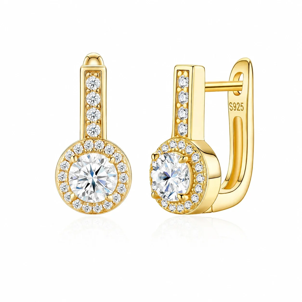 Radiant Round Halo Pavé Bar 925 Sterling Silver Earrings