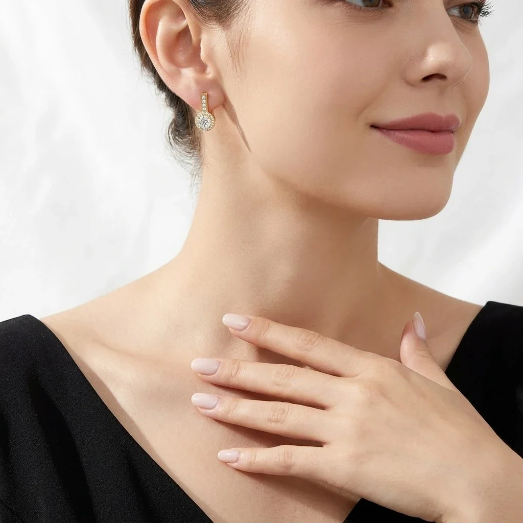 Radiant Round Halo Pavé Bar 925 Sterling Silver Earrings