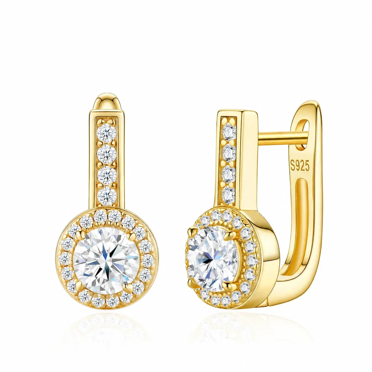 Radiant Round Halo Pavé Bar 925 Sterling Silver Earrings