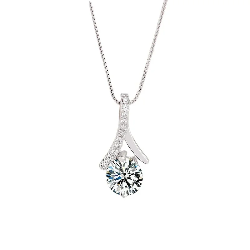 Graceful Asymmetric Pavé Round Cubic Zirconia Pendant Necklace