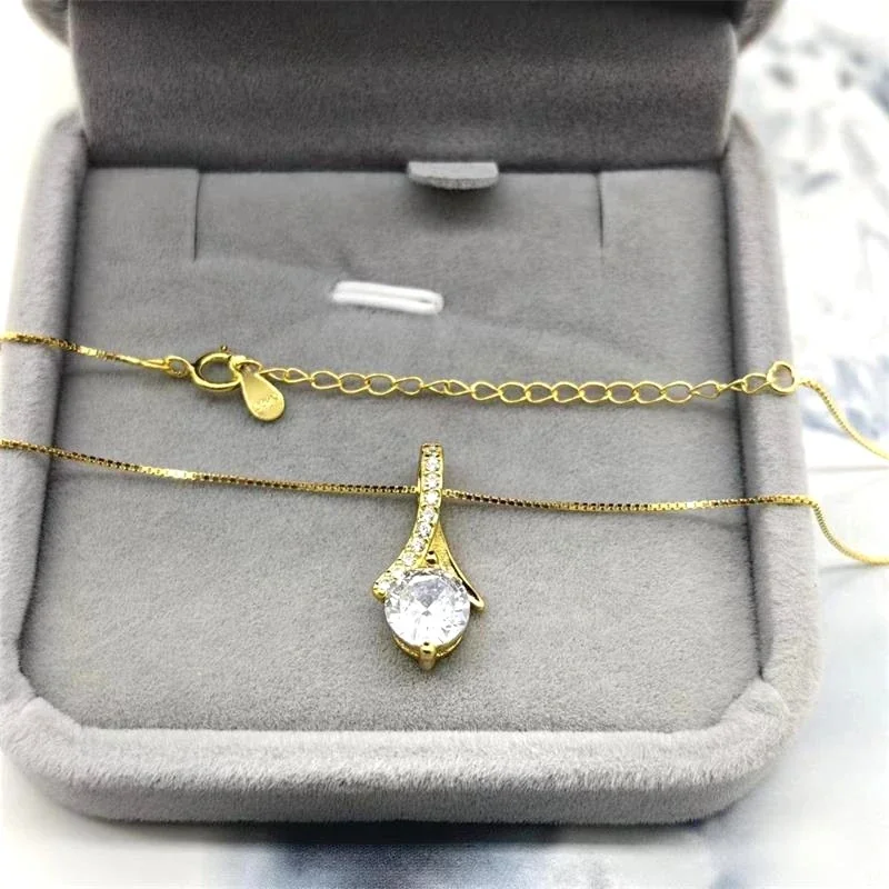 Graceful Asymmetric Pavé Round Crystal Pendant Necklace - Gold Large with 40+5 cm Box