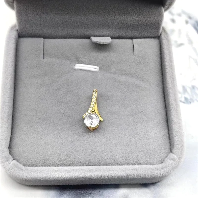 Graceful Asymmetric Pavé Round Crystal Pendant Necklace - Gold Small Only