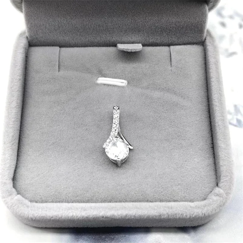 Graceful Asymmetric Pavé Round Crystal Pendant Necklace - Silver Large Only
