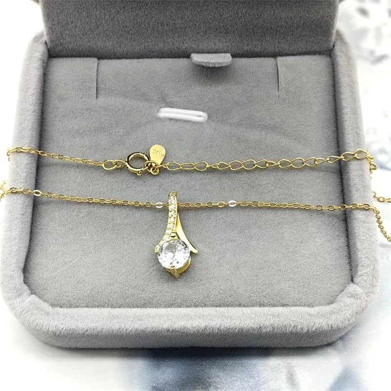 Graceful Asymmetric Pavé Round Crystal Pendant Necklace - Gold Small with 40+5 cm Cross