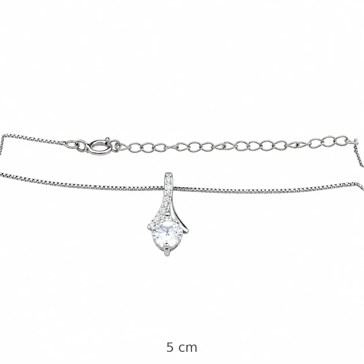 Graceful Asymmetric Pavé Round Crystal Pendant Necklace - Silver Small with 40+5 cm Box