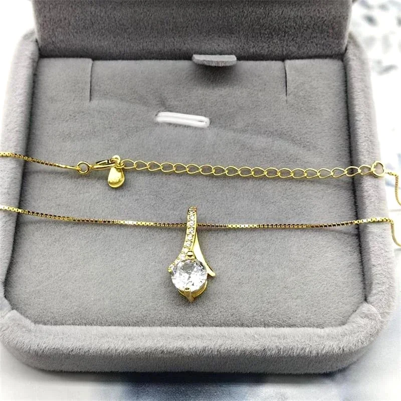 Graceful Asymmetric Pavé Round Crystal Pendant Necklace - Gold Small with 40+5 cm Box