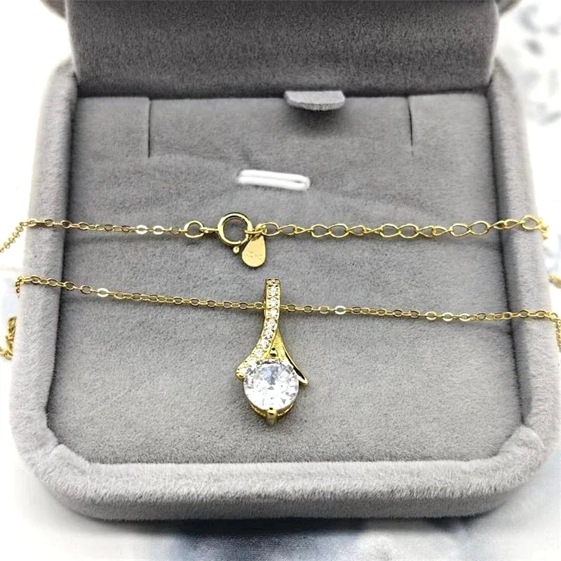 Graceful Asymmetric Pavé Round Crystal Pendant Necklace - Gold Large with 40+5 cm Cross
