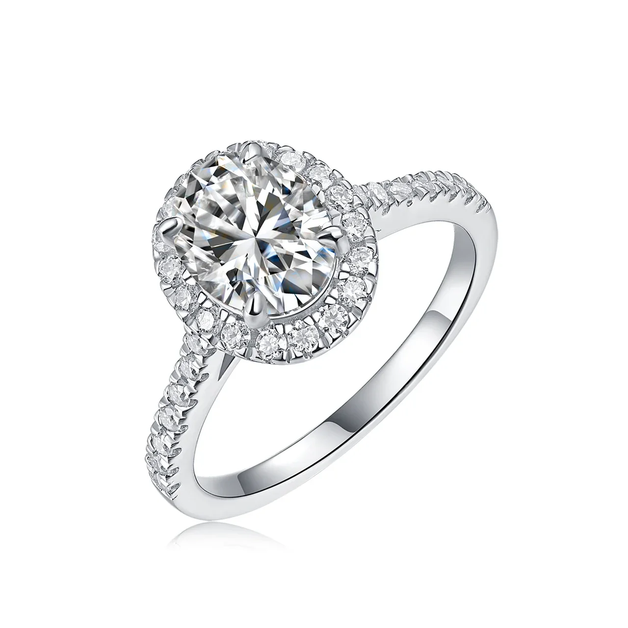 Radiant 925 Sterling Silver Oval Moissanite Halo Pave Ring