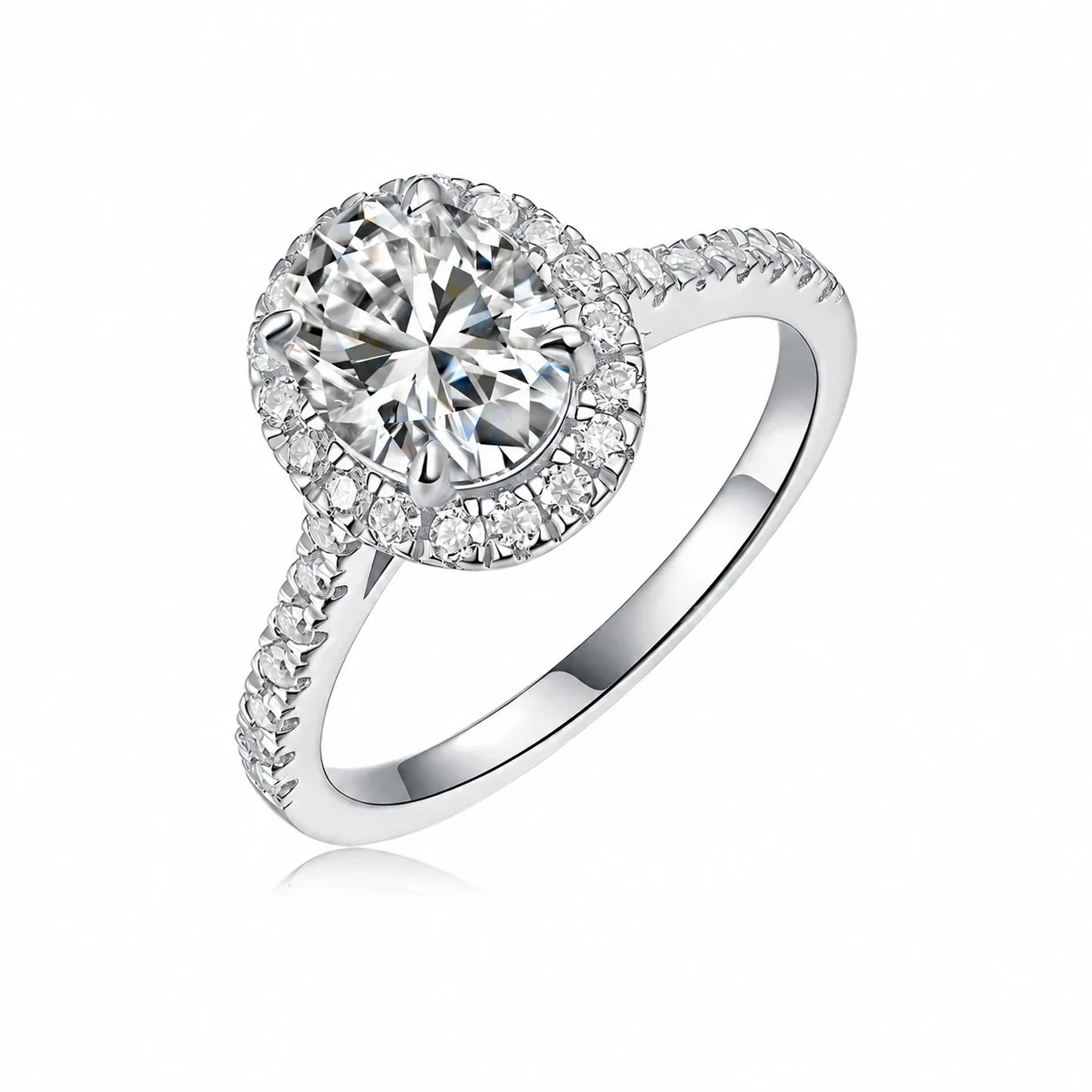 Radiant 925 Sterling Silver Oval Moissanite Halo Pave Ring
