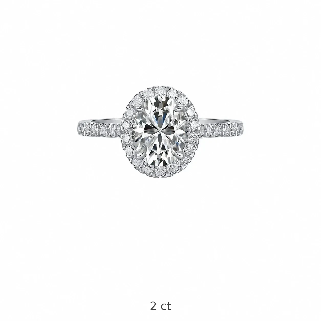 Radiant 925 Sterling Silver Oval Moissanite Halo Pave Ring - 2 ct Moissanite
