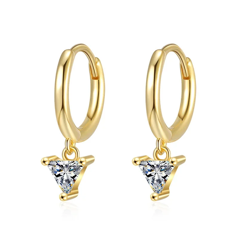Geometric 925 sterling silver Triangle Stone Hoop Earrings
