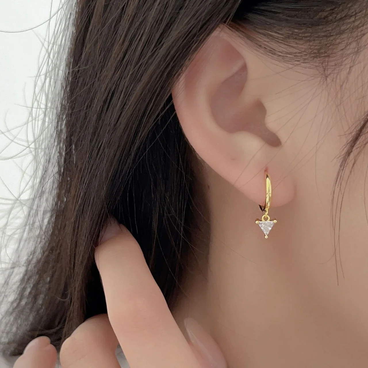 Geometric 925 sterling silver Triangle Stone Hoop Earrings