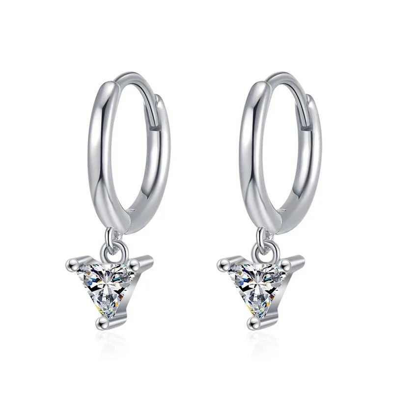 Geometric 925 sterling silver Triangle Stone Hoop Earrings