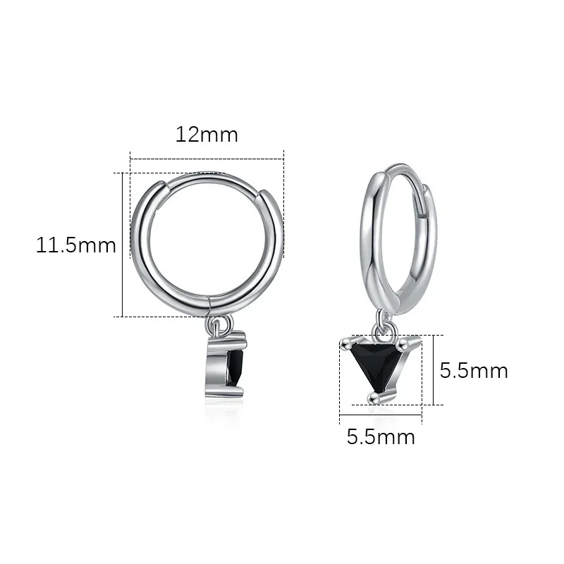 Geometric 925 sterling silver Triangle Stone Hoop Earrings