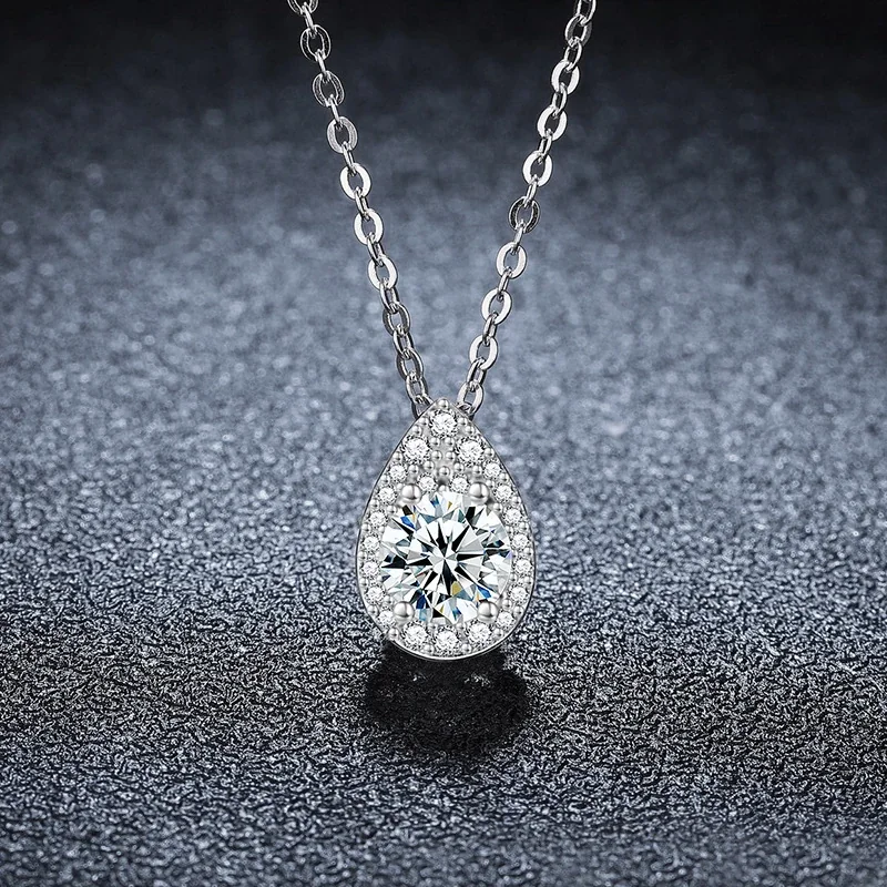 Radiant 925 Sterling Silver Pavé Teardrop Moissanite Necklace