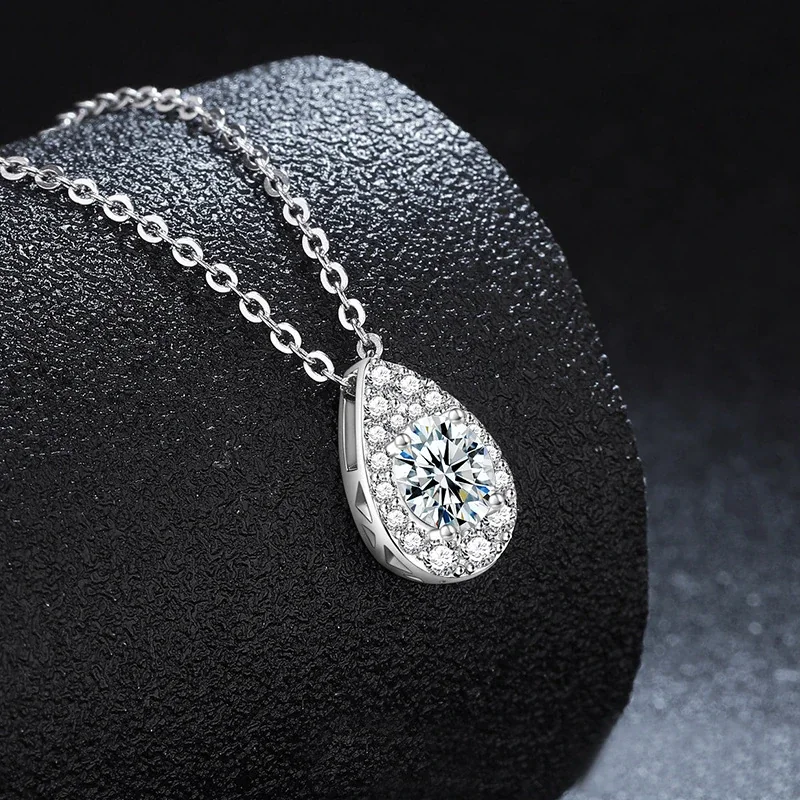 Radiant 925 Sterling Silver Pavé Teardrop Moissanite Necklace