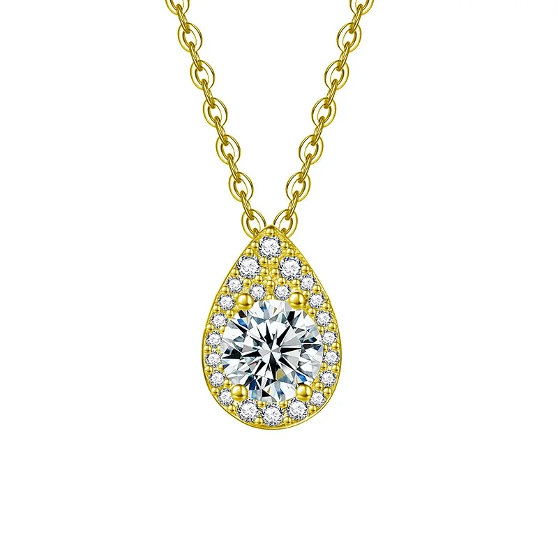 Radiant 925 Sterling Silver Pavé Teardrop Moissanite Necklace - Gold