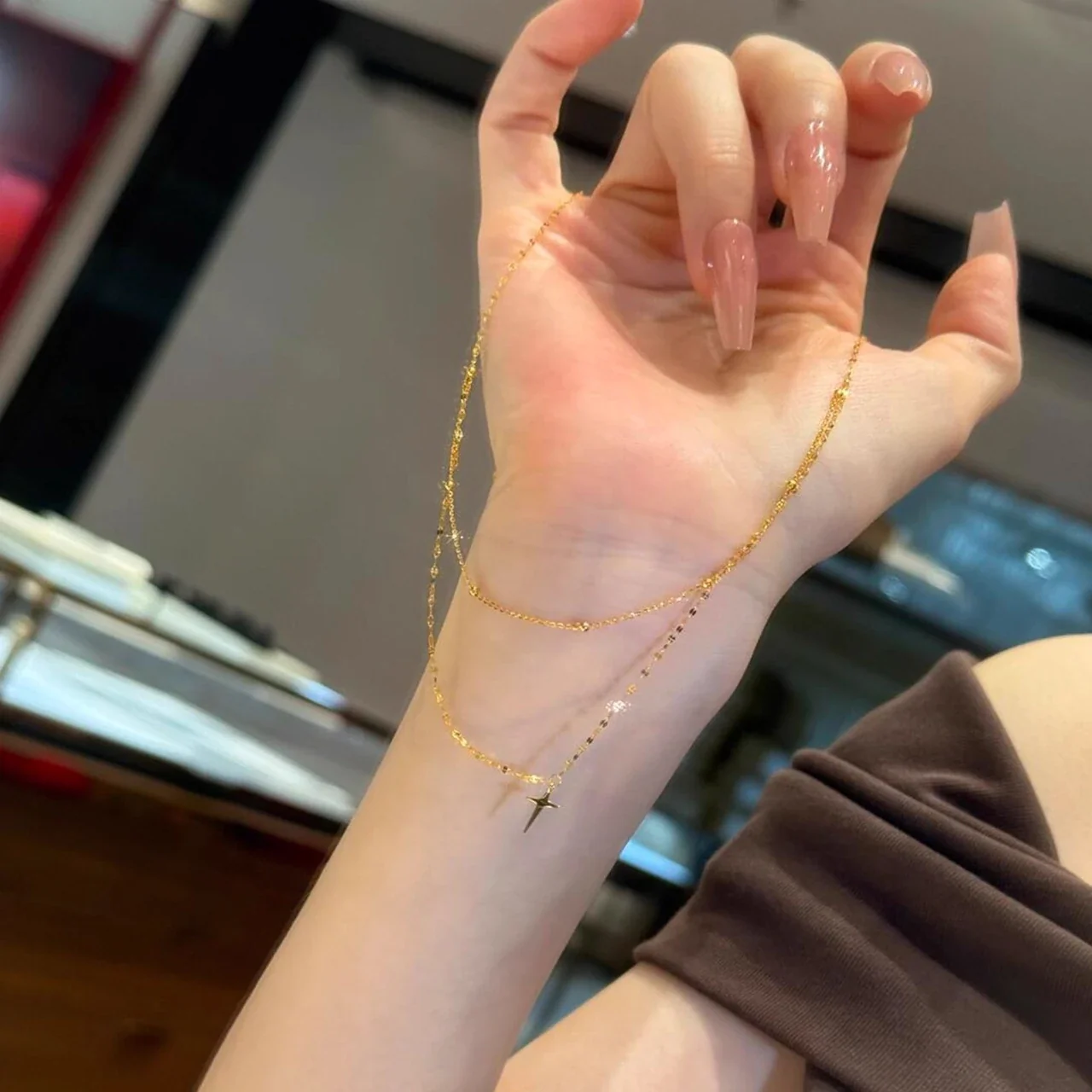 Delicate Gold-Plated Copper Double-Strand Star Necklace