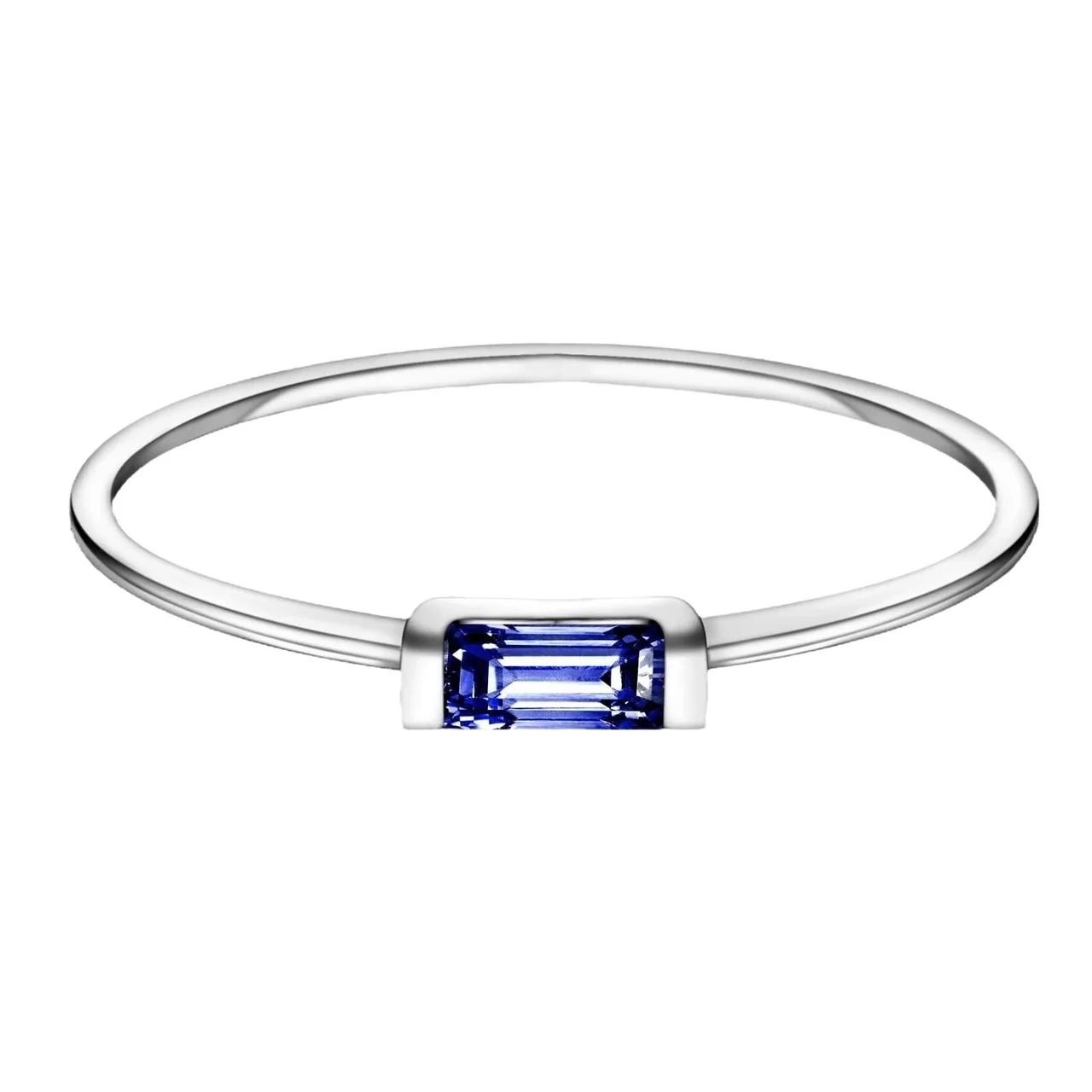 Delicate 925 Sterling Silver Baguette Four-Prong Stacking Ring