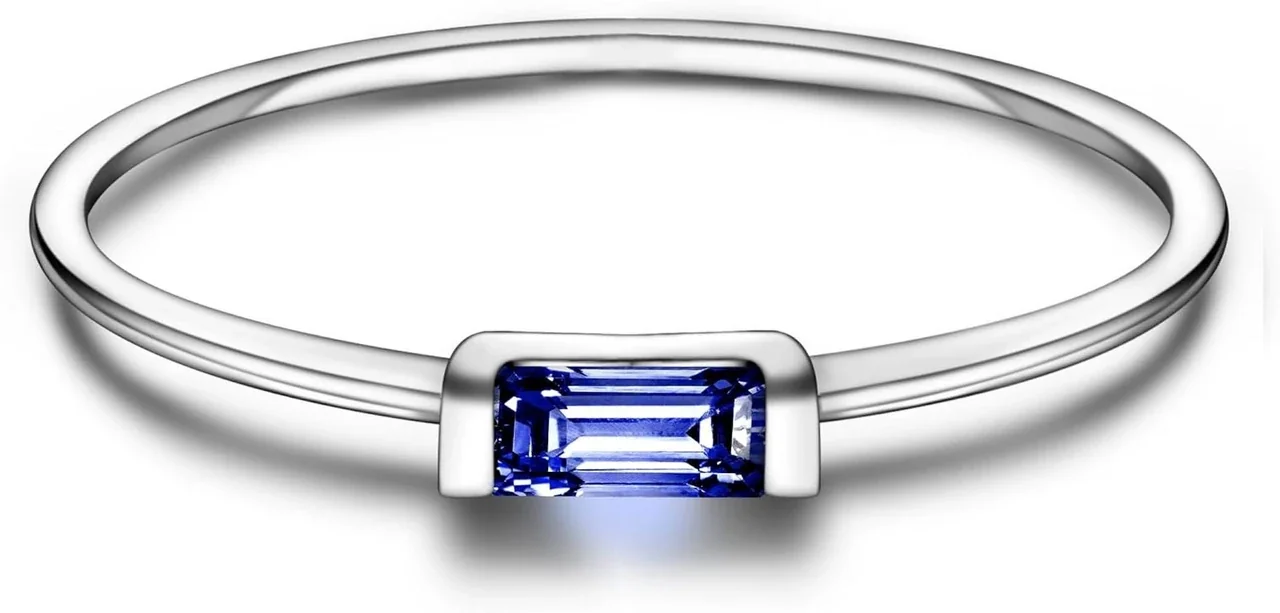 Delicate 925 Sterling Silver Baguette Four-Prong Stacking Ring - December