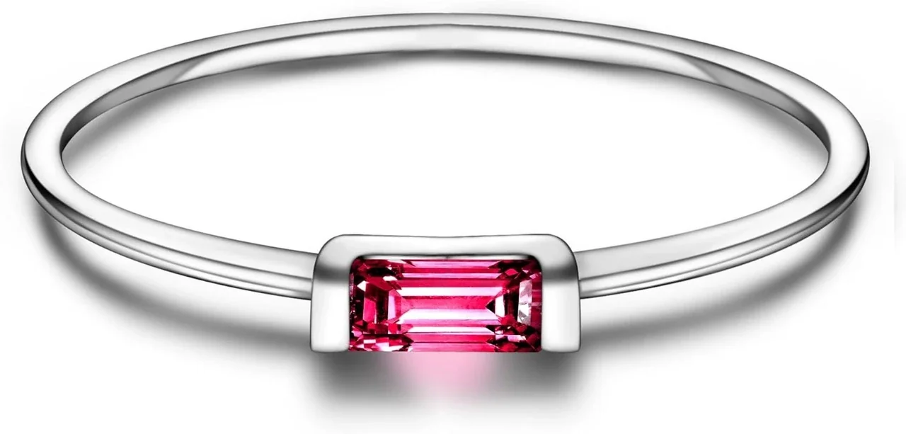 Delicate 925 Sterling Silver Baguette Four-Prong Stacking Ring - July