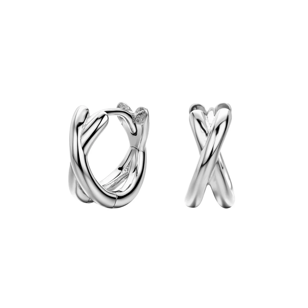 Sculptural 925 Sterling Silver Crossed Double Hoop Earrings