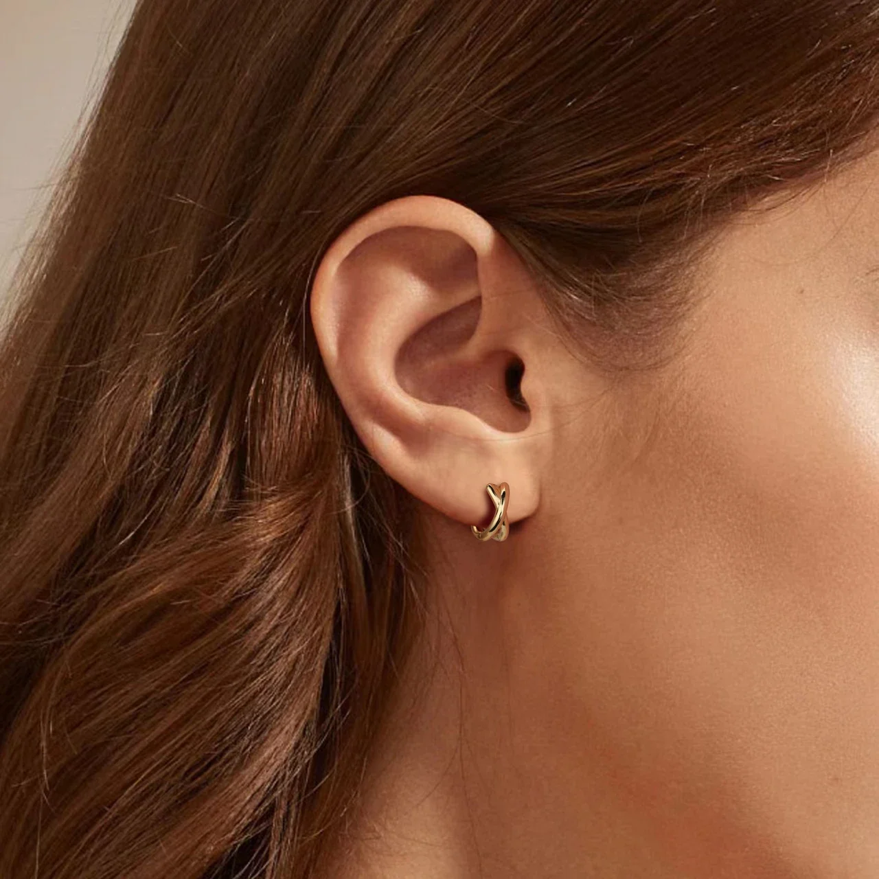 Sculptural 925 Sterling Silver Crossed Double Hoop Earrings