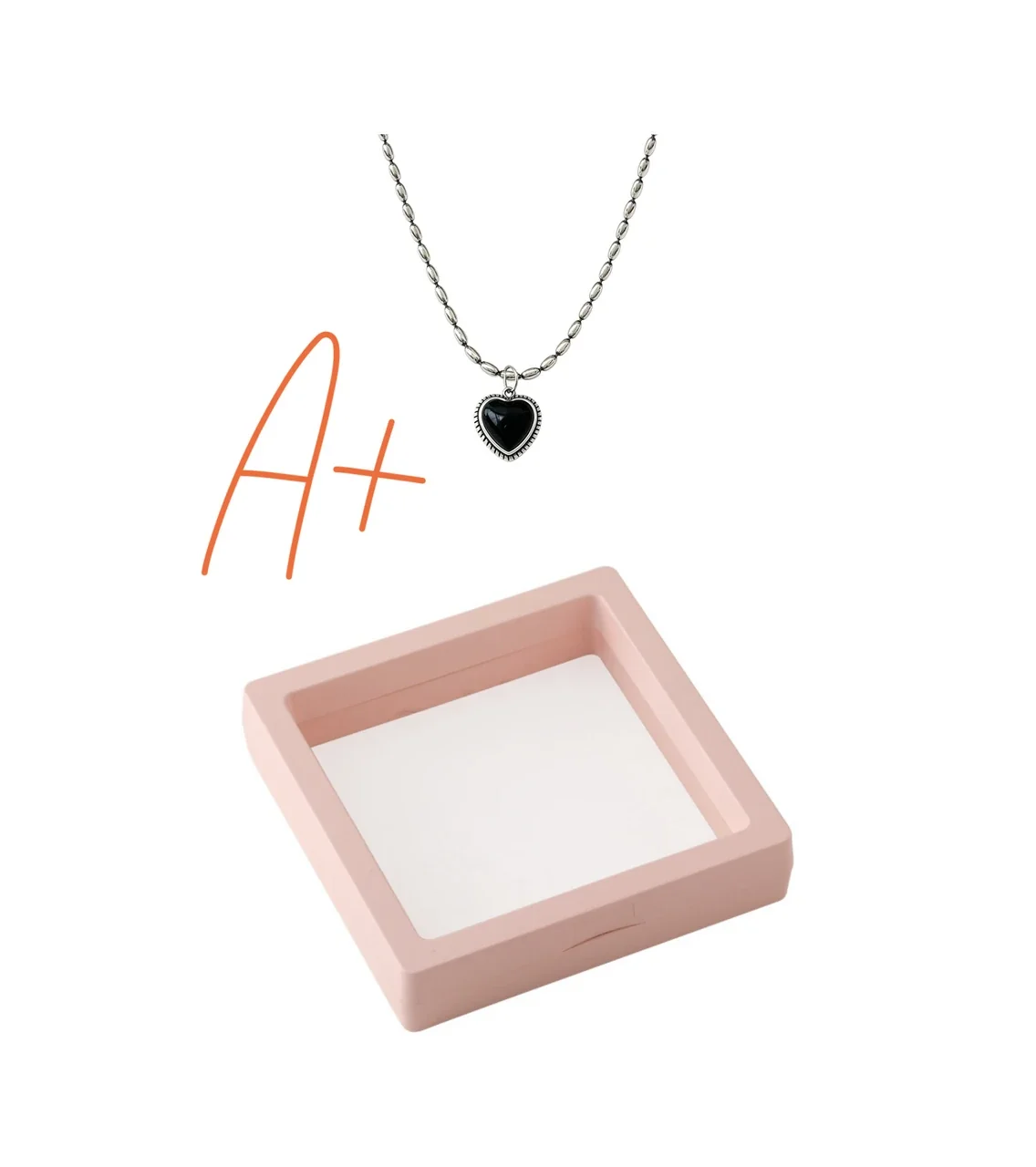 Gothic Black Heart Beaded Oval-Link 925 Sterling Silver Necklace - Silver with PE Box