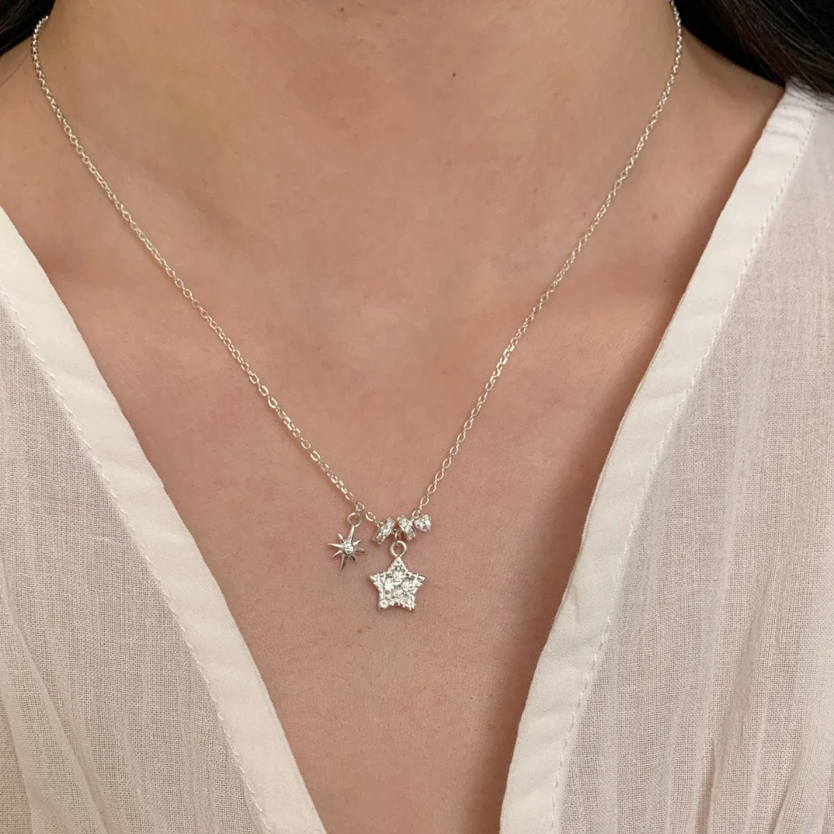 Celestial Pavé Star Sunburst 925 Sterling Silver Necklace