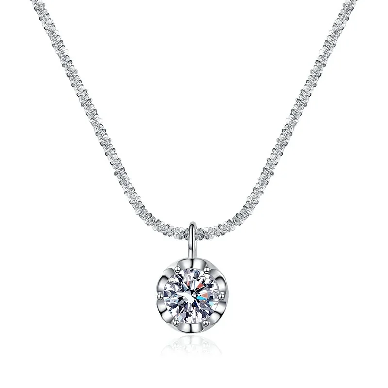 Radiant Round Crown 925 Sterling Silver Moissanite Necklace