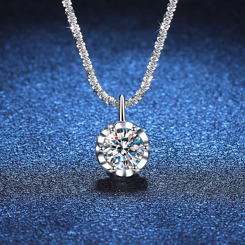 Radiant Round Crown 925 Sterling Silver Moissanite Necklace