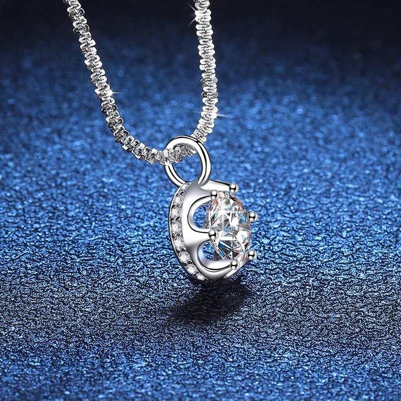 Radiant Round Crown 925 Sterling Silver Moissanite Necklace