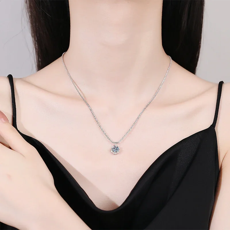 Radiant Round Crown 925 Sterling Silver Moissanite Necklace