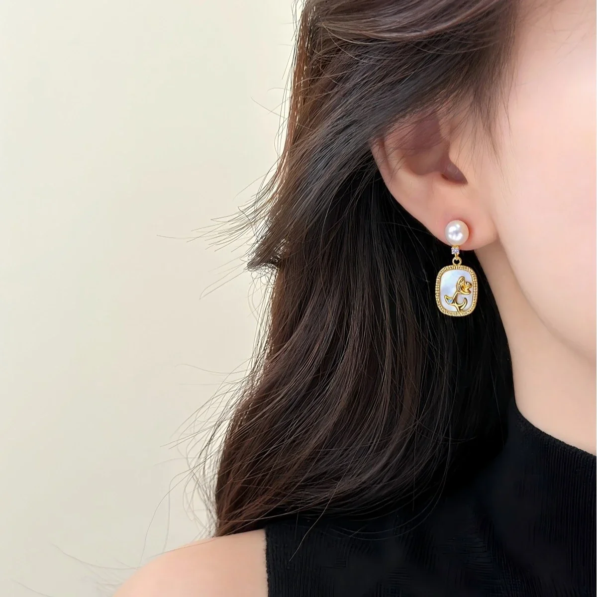 Ornate Gold-Plated Freshwater Pearl Rose Frame Drop Earrings