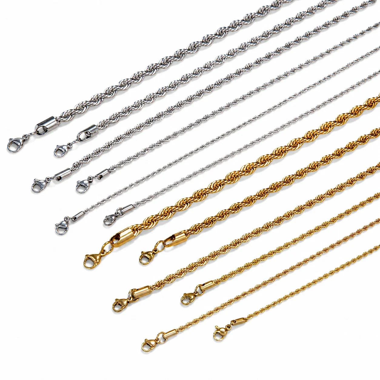 Polished Stainless Steel Twisted Rope Lobster Clasp Chain Necklace