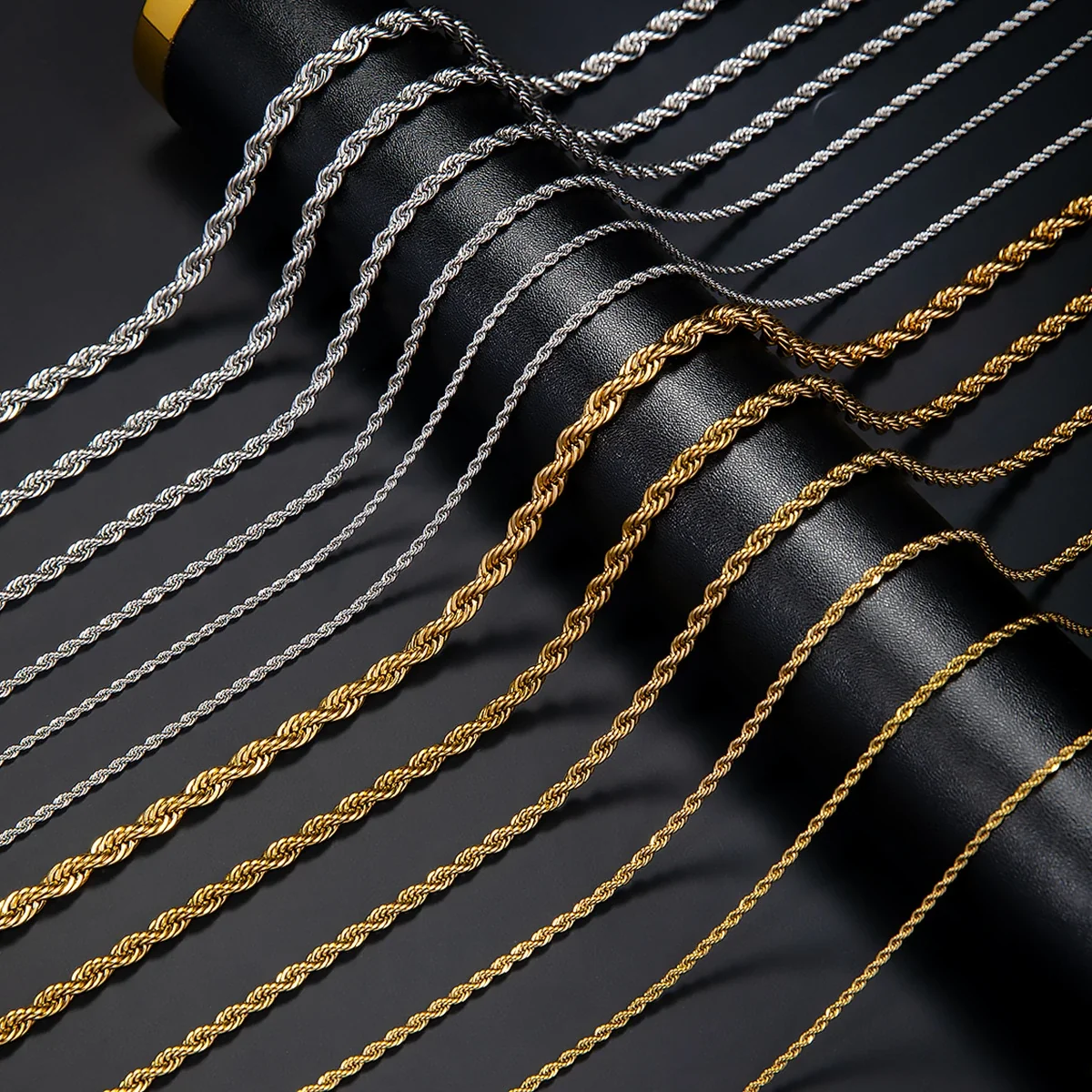 Polished Stainless Steel Twisted Rope Lobster Clasp Chain Necklace