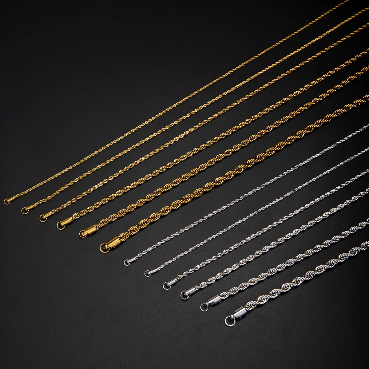 Polished Stainless Steel Twisted Rope Lobster Clasp Chain Necklace