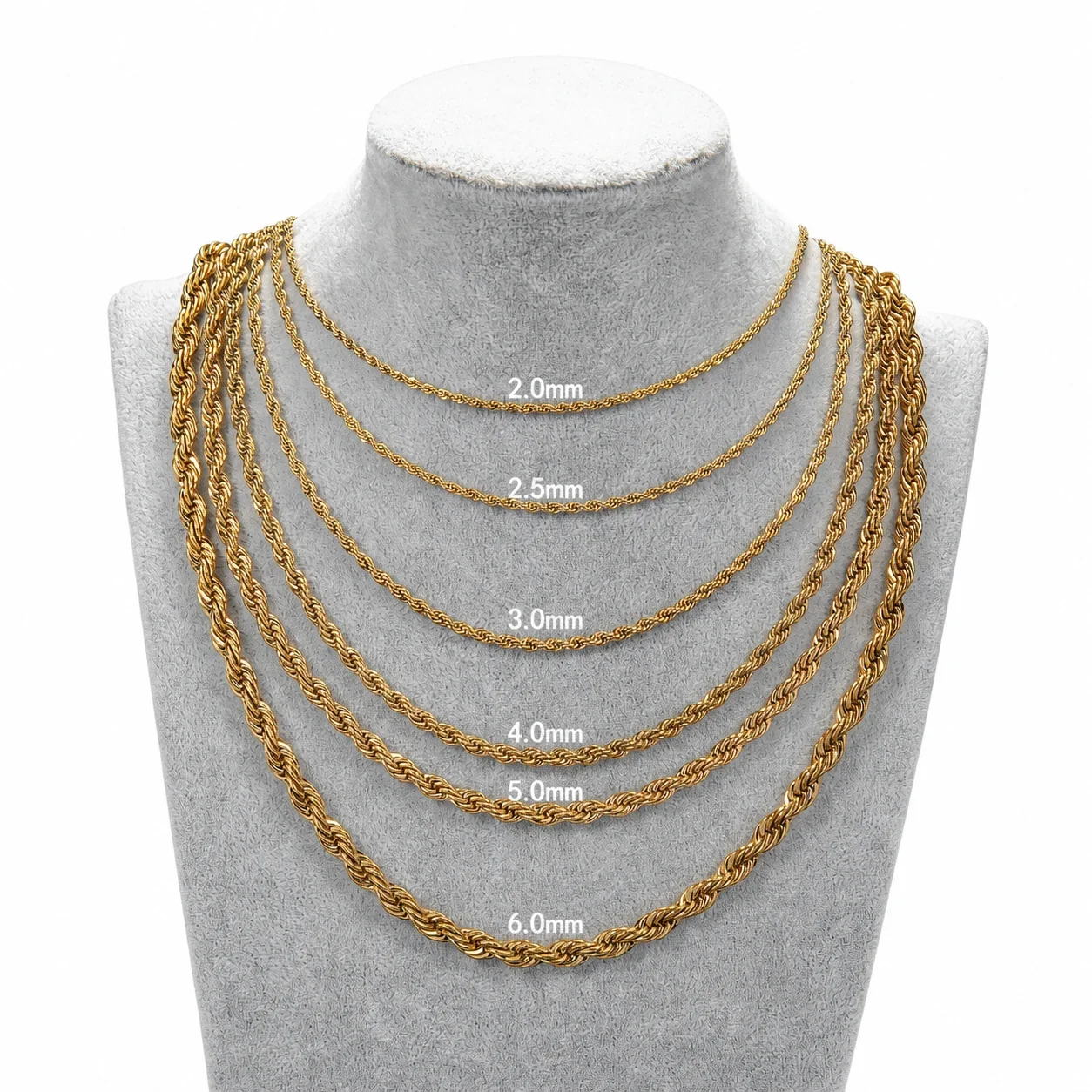 Polished Stainless Steel Twisted Rope Lobster Clasp Chain Necklace - Gold 2.0 mm