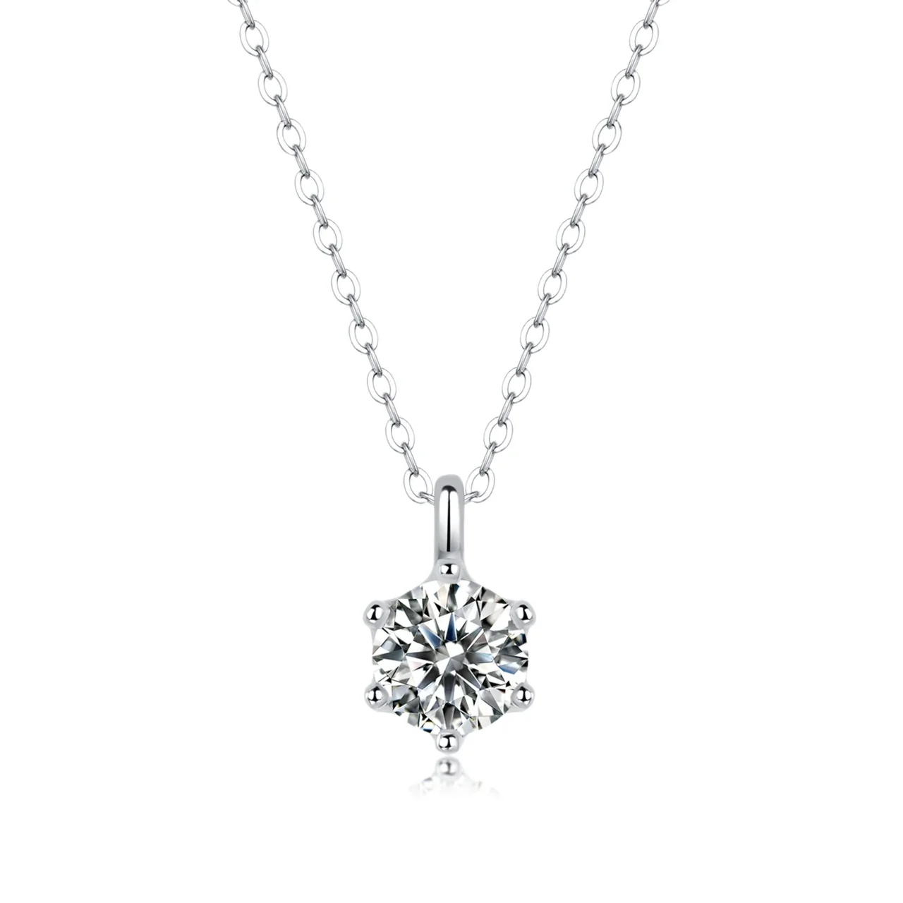 Luminous Six-Prong Round Moissanite 925 Sterling Silver Necklace