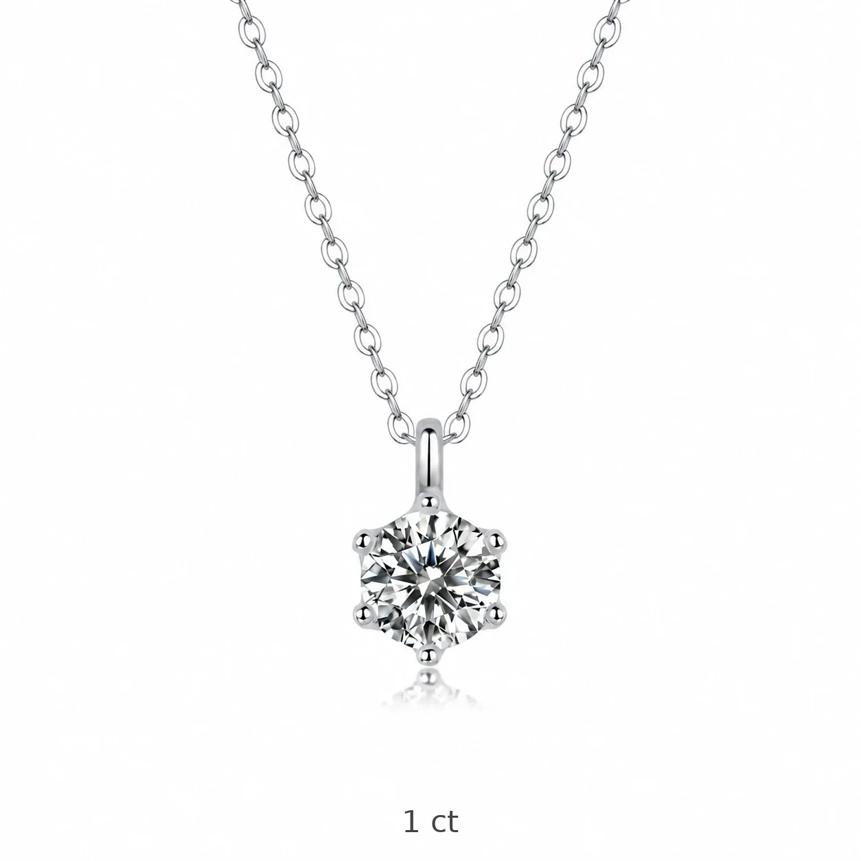 Luminous Six-Prong Round Moissanite 925 Sterling Silver Necklace - Silver
