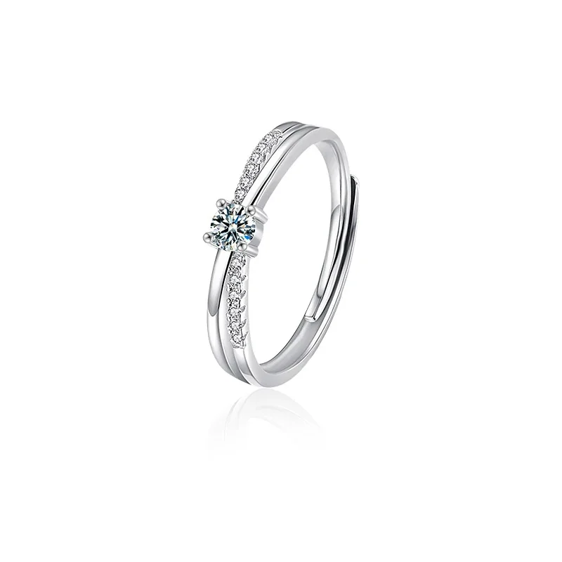 Sculptural 925 Sterling Silver Split-Shank Pavé Cubic Zirconia Ring - Mobius Women's 0.3 ct