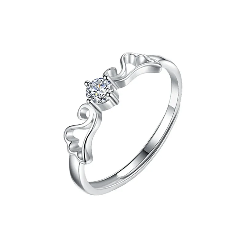 Sculptural 925 Sterling Silver Split-Shank Pavé Cubic Zirconia Ring - Angel Wings Women's 0.5 ct