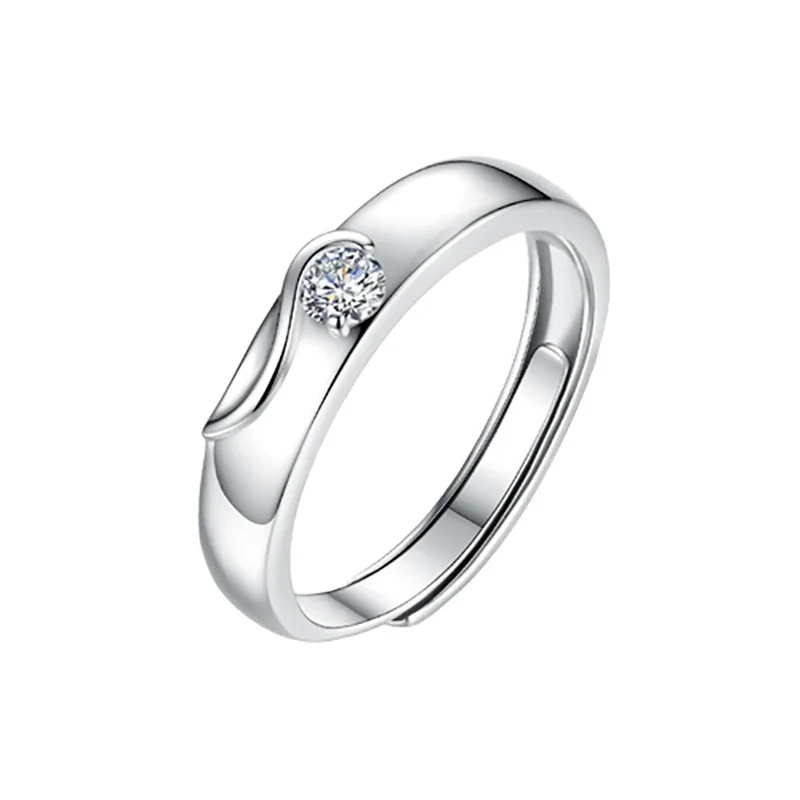 Sculptural 925 Sterling Silver Split-Shank Pavé Cubic Zirconia Ring - Angel Wings Men's 0.3 ct