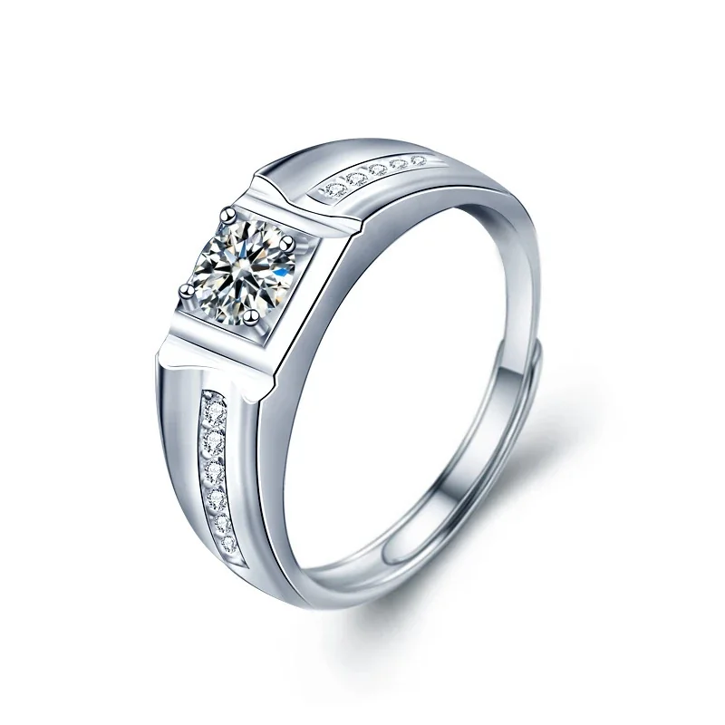 Sculptural 925 Sterling Silver Split-Shank Pavé Cubic Zirconia Ring - Devoted Love Men's 1 ct