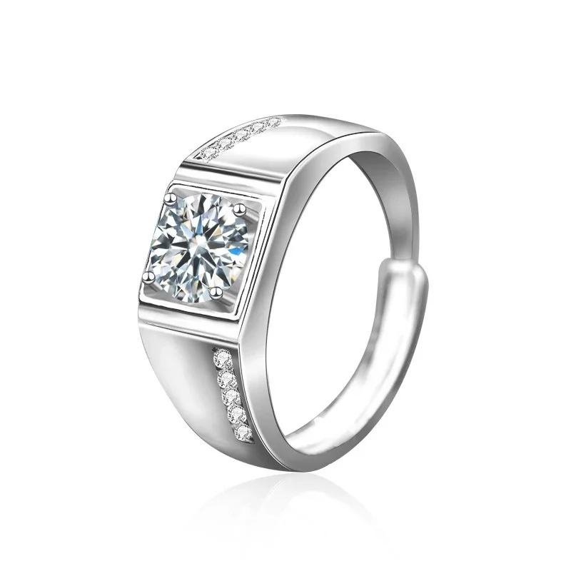 Sculptural 925 Sterling Silver Split-Shank Pavé Cubic Zirconia Ring - Together Forever Men's 1 ct
