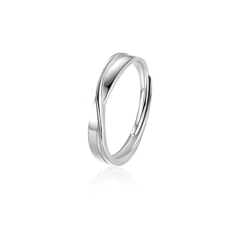 Sculptural 925 Sterling Silver Split-Shank Pavé Cubic Zirconia Ring - Mobius Men's Plain Band