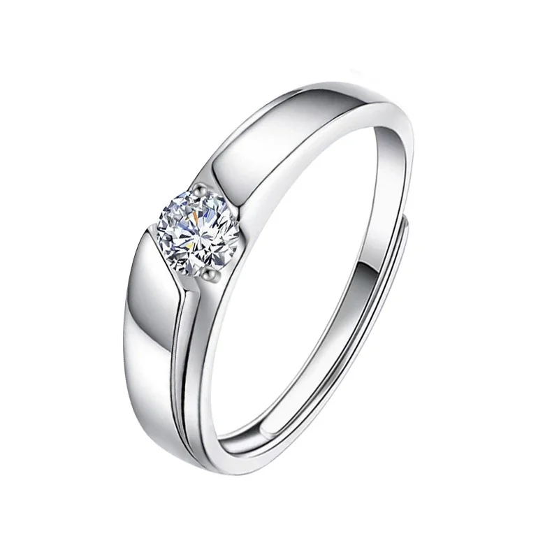 Sculptural 925 Sterling Silver Split-Shank Pavé Cubic Zirconia Ring - Vow Men's 0.5 ct