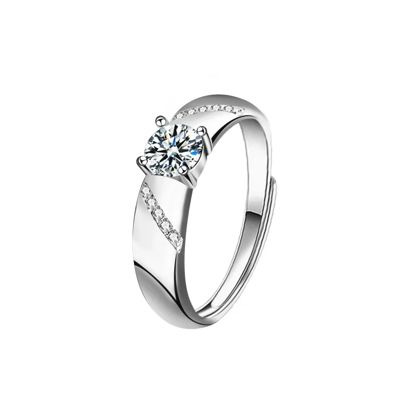 Sculptural 925 Sterling Silver Split-Shank Pavé Cubic Zirconia Ring - Wedding Attire Men's 0.5 ct