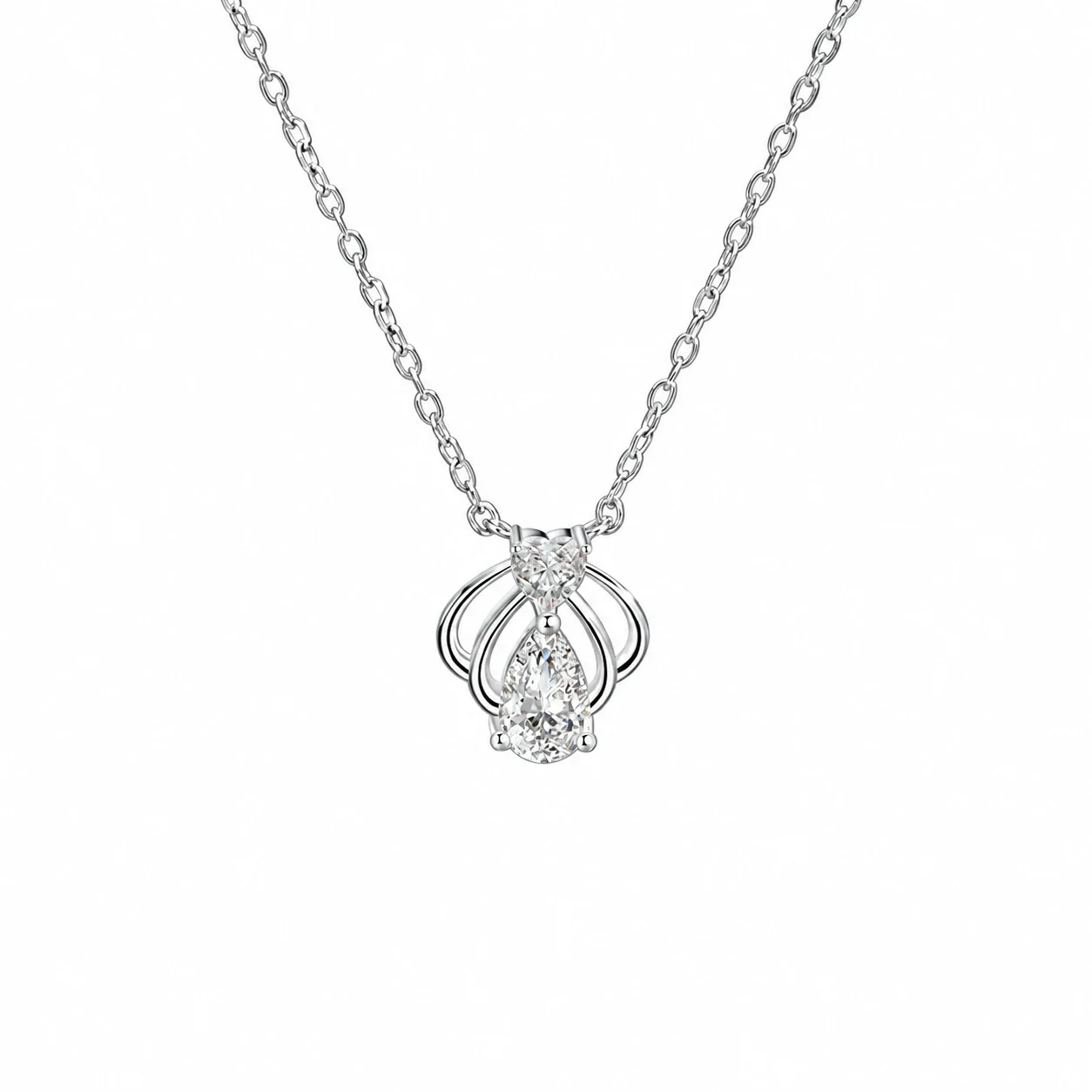 Openwork Crown 925 Sterling Silver Pear-Cut Moissanite Pendant Necklace